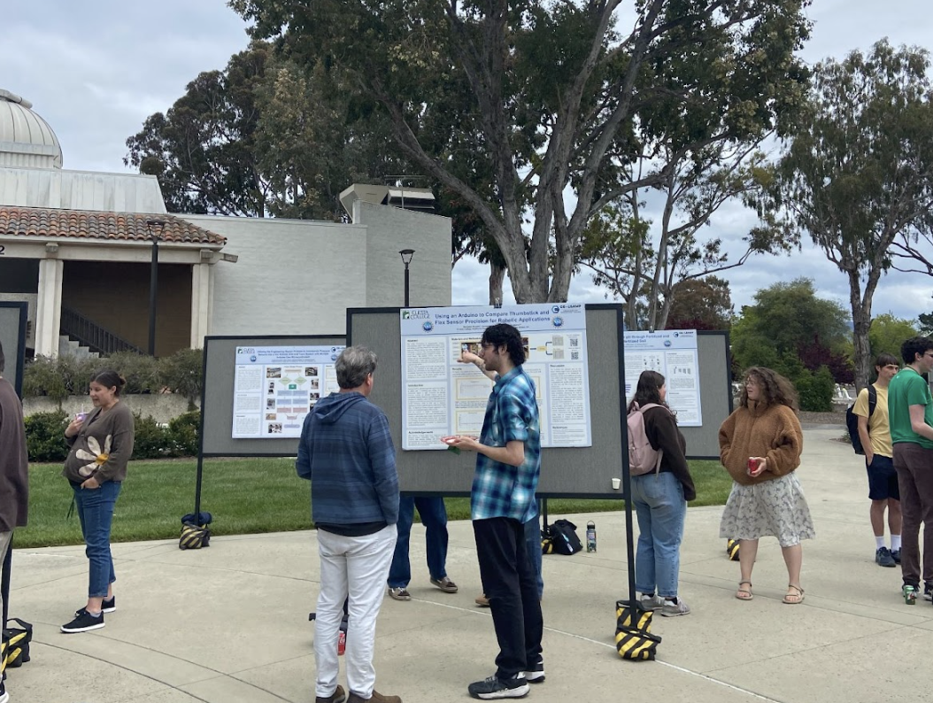 STEM students presenting their research findings at Cuesta College’s science courtyard for undergraduate research week on April 25. Research studies subjects include anthropology, astronomy, biology, engineering, geology, mathematics, oceanography and robotics.